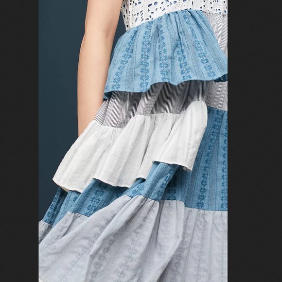 PRICE REDUCTION - New Anthropologie Love Binetti Tiered Patchwork Dress Size L - Picture 4 of 7